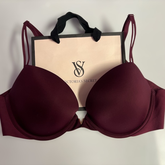 GUC Victoria's Secret Sexy Illusions Push Up Bra, Burgundy Satin, 34C - Picture 1 of 13
